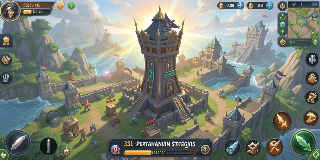Screenshot dari gameplay menara pertahanan dalam 33L yang mendebarkan.
