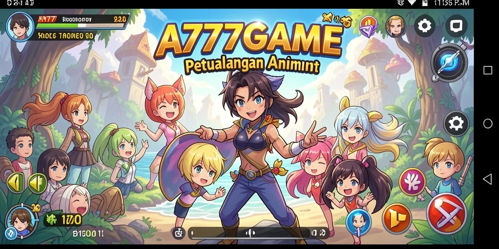 Gameplay A777GAME yang menarik dan penuh warna dalam gaya anime.