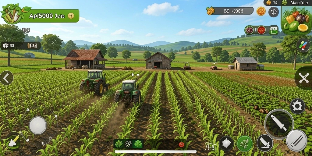 Tampilan menarik dari gameplay API5000 yang menunjukkan aktivitas bertani.
