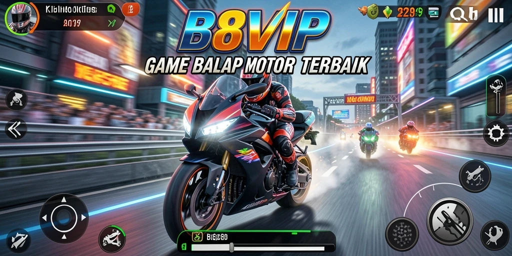 Tampilan menarik dari aksi balap motor dalam B8VIP.