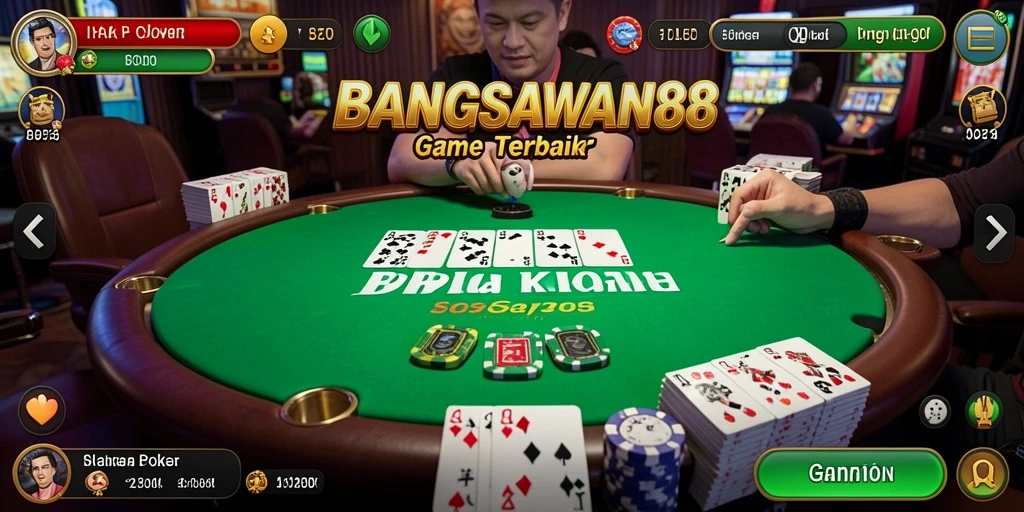 Tampilan gameplay poker yang mendebarkan di BANGSAWAN88.