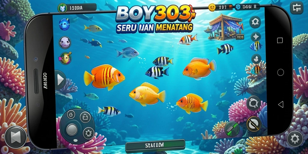 Tampilan memukau gameplay Tembak Ikan dengan aksi menangkap ikan.