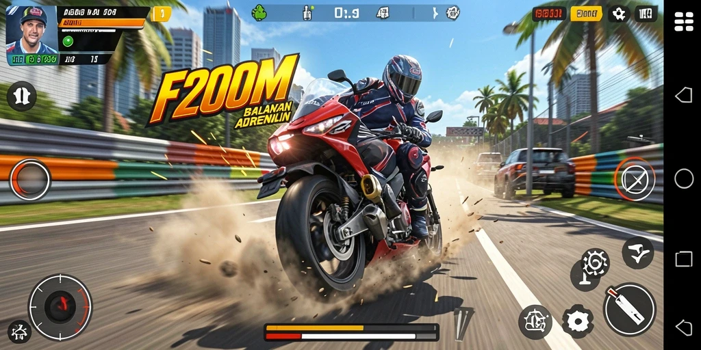 Tampilan gameplay seru di trek balap yang menantang.