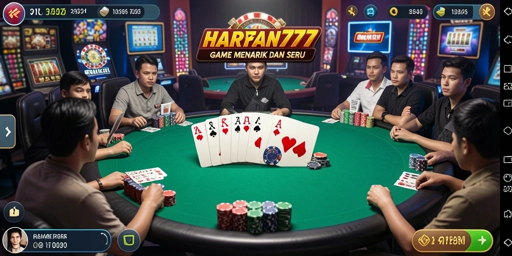 Screenshot gameplay <strong>HARAPAN777</strong> menampilkan suasana meja Poker yang seru.