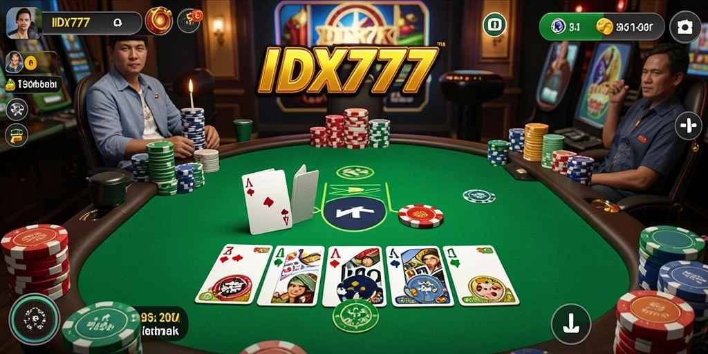 Tampilan menarik dari gameplay Poker yang penuh aksi di IDX777.