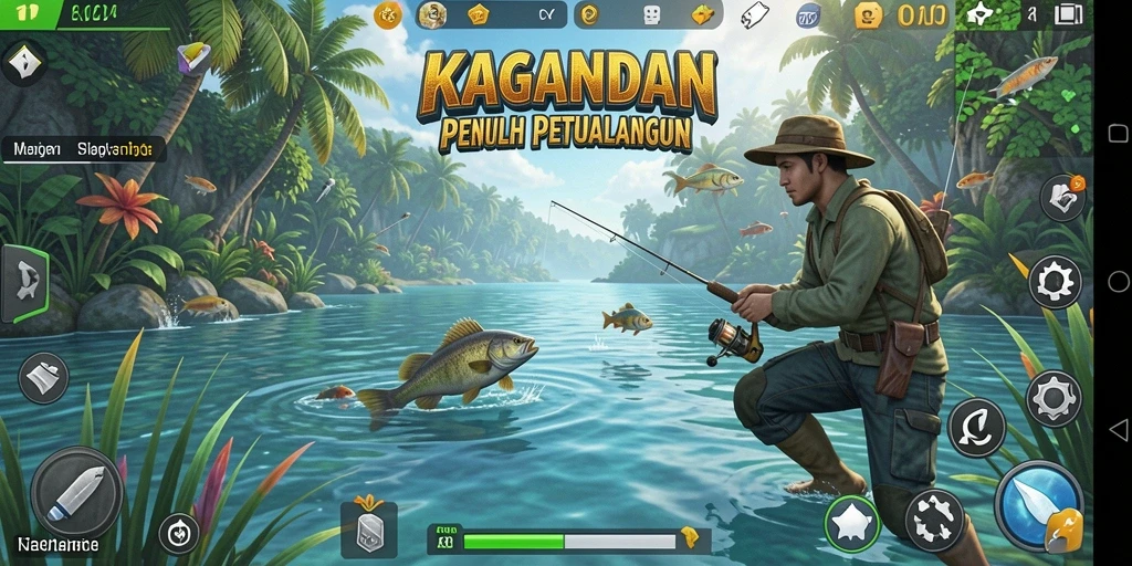 Screenshot gameplay KAGANDAN menampilkan aksi memancing seru dan lokasi yang indah.