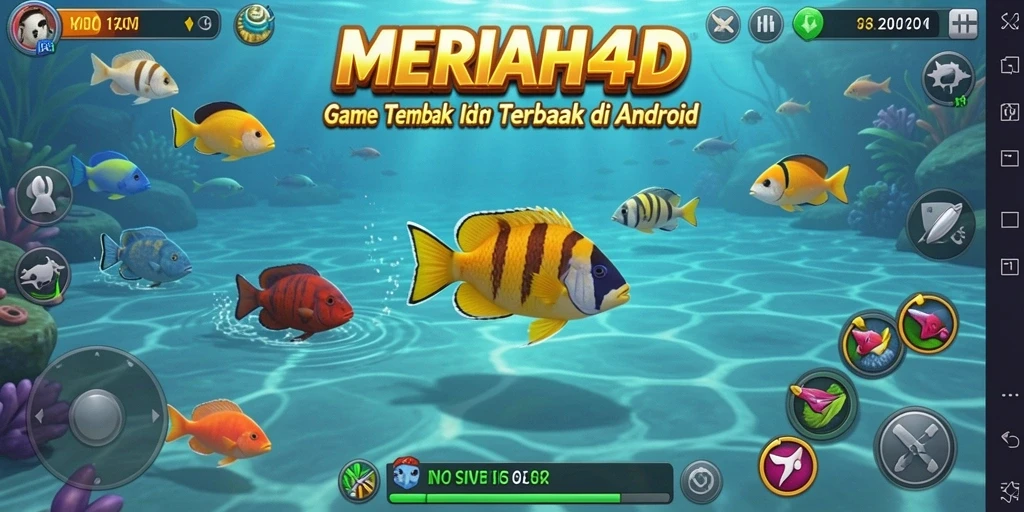 Screenshot utama yang menampilkan momen seru dalam menembak ikan.
