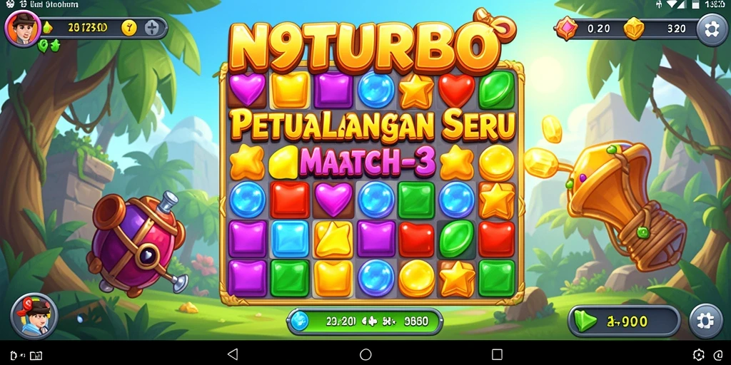 Tampilan gameplay menarik di N9TURBO dengan elemen Match-3.