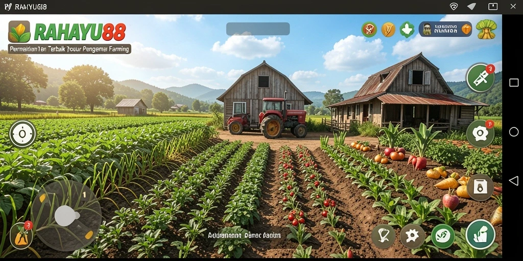 Screenshot gameplay RAHAYU88 menampilkan petani yang sedang merawat kebun.