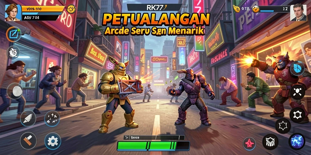 Tangkapan layar menampilkan aksi seru dalam gameplay RK77.