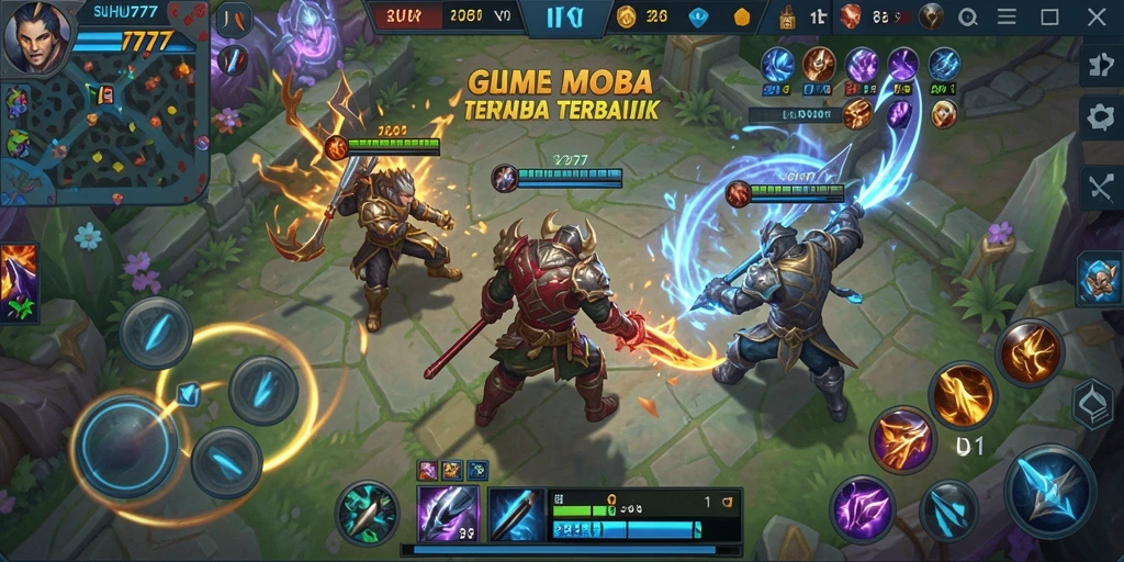 Tampilan screenshot gameplay seru di Suhu777 dengan aksi MOBA.