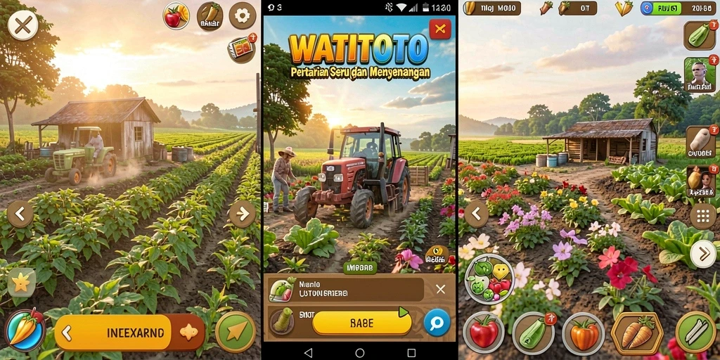 Tampilan gameplay WATITOTO dengan aktivitas bertani yang seru.