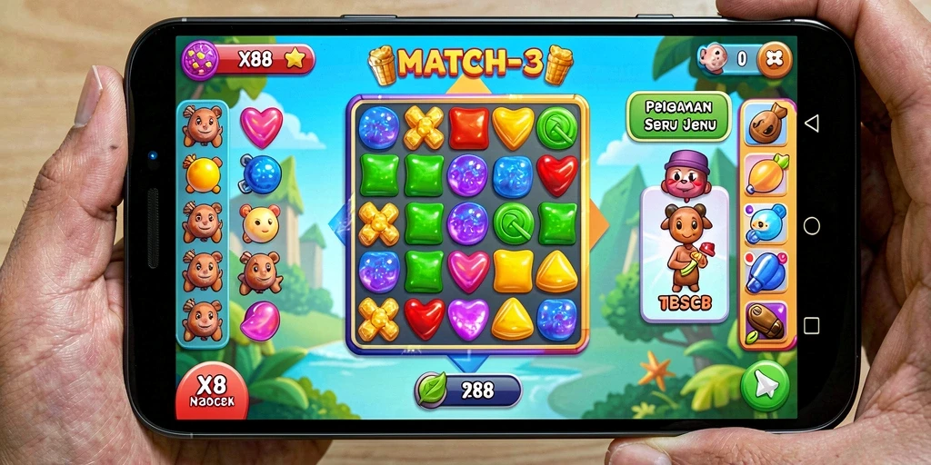 Tampilan screenshot X88 menampilkan gameplay Match-3 yang seru.